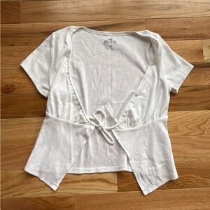 Hollister White Tie-Front Women's Tee